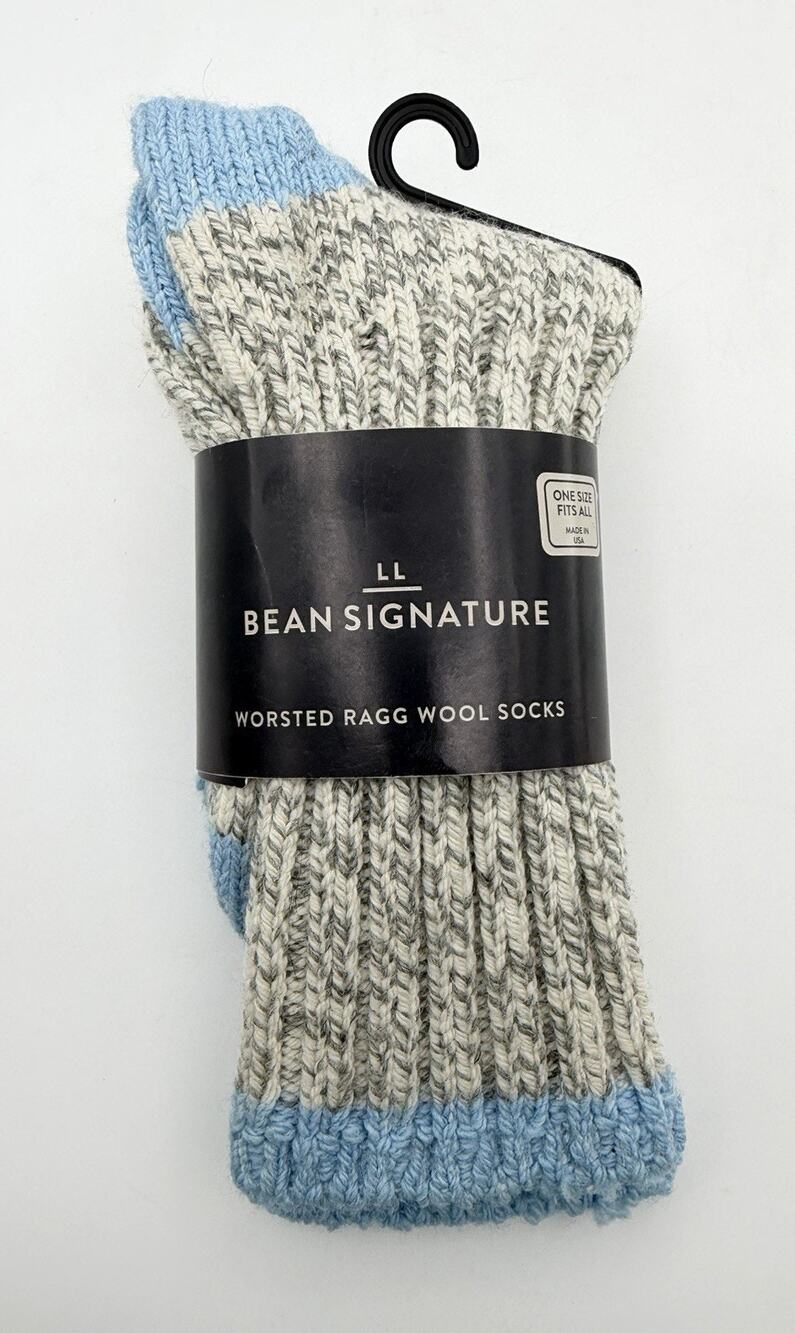 LLBean Merino Wool Ragg Crew Socks Grey Blue Size Medium Unisex New